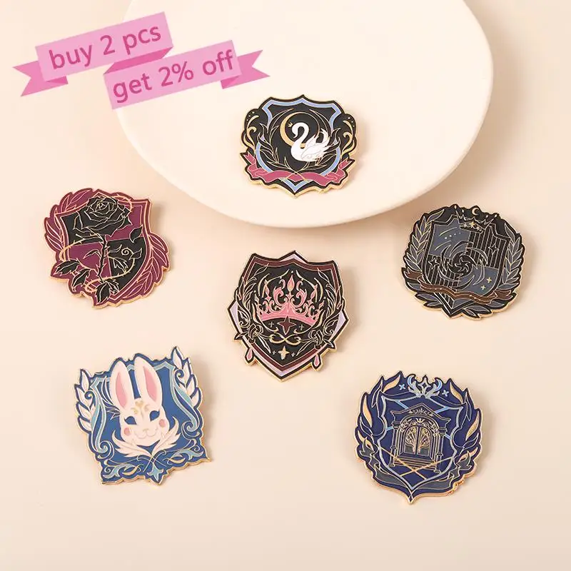 jk Uniform Enamel Pins Custom Swan Rabbit Rose Crown Brooches Lapel Badges Punk Gothic Fashion Jewelry Gift for Friends