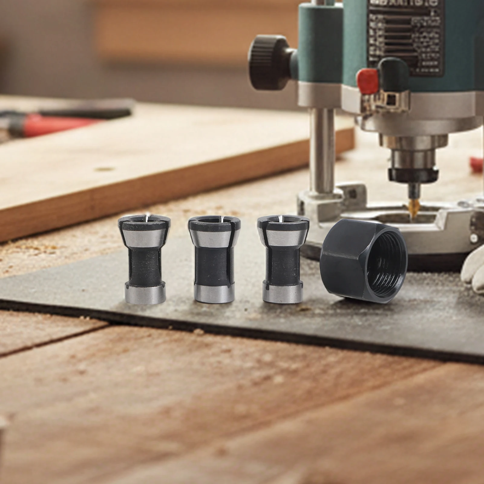 3pcs/4pcs M17 6/6.35/8mm Collet Chuck Adapter With M17*1mm Nut For Engraving Machine Wood Router Collet Chuck Adapter Tools