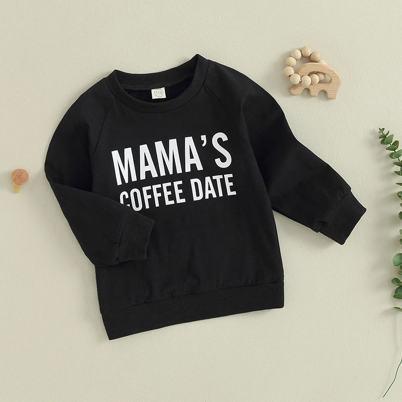 Kids Toddler Boy Girl MaMa s Coffee Date Sweatshirt Long Sleeve Crewneck Casual Pullover Tops Fall Winter Outfits