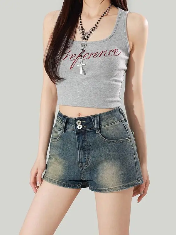 

Retro High Waist Denim Shorts Women's Summer New American Design Sensation Leg Lengthening Slimming A-Line Hot Pants
