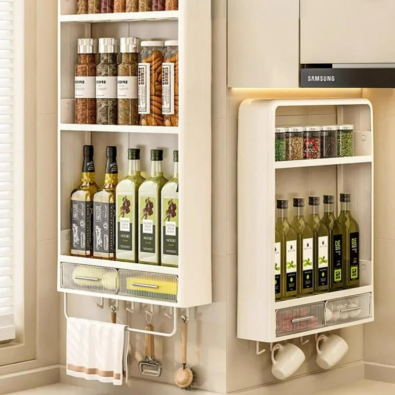 

Kitchen Wall Condiment Container: No Punch Needed, Multi-Functional Wall Hanging Oil and Vinegar Storage, Stainless Steel Racks