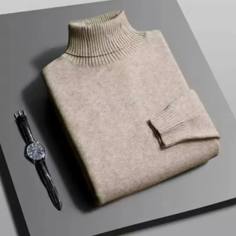 New Mens Knitted Sweaters Solid Color Turtleneck Breathable Pullovers Warm Outdoor Basic Streetwear Autumn Business Tops