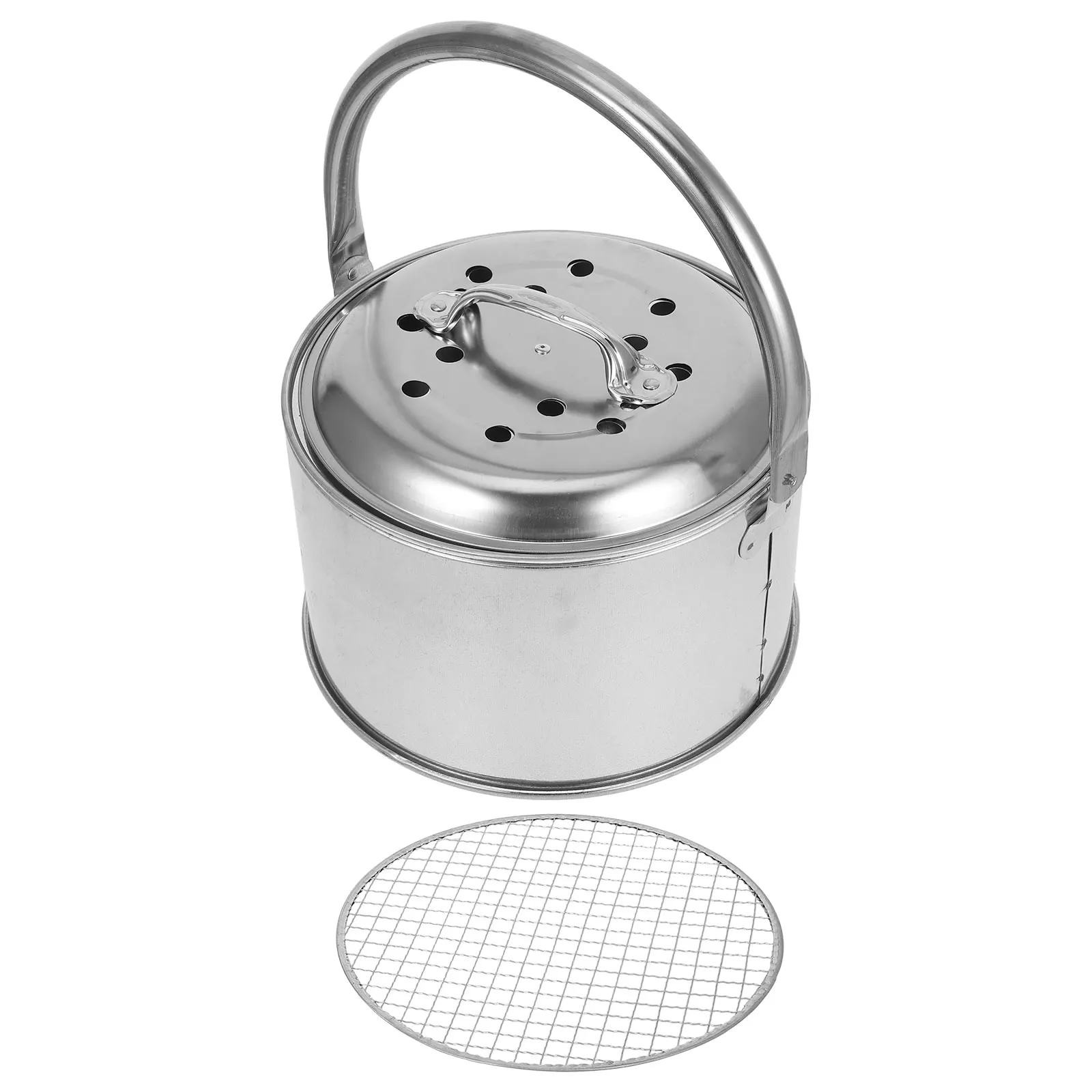 

BBQ Grill Fire Pit Portable Stainless Steel Outdoor Cooking Equipment Camping Small Patio Iron Round Fireplace