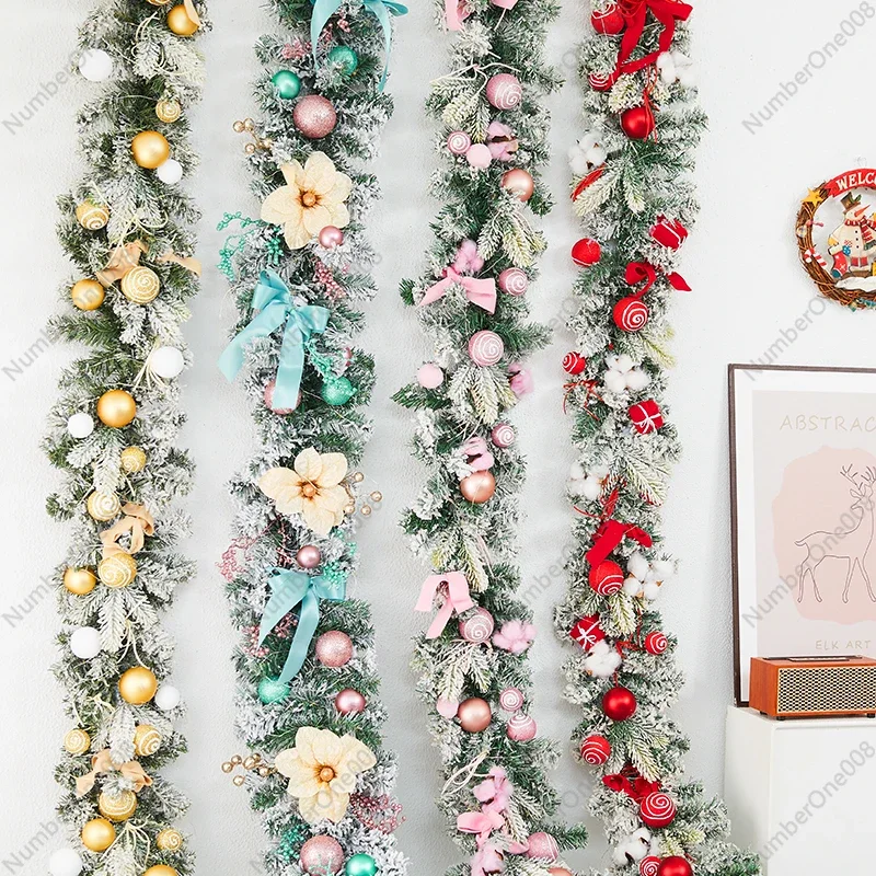 Christmas Decorations Faux Flocking Snow Falling Vine Garland Mall Store Scene Atmosphere Arrangement Railing Decoration