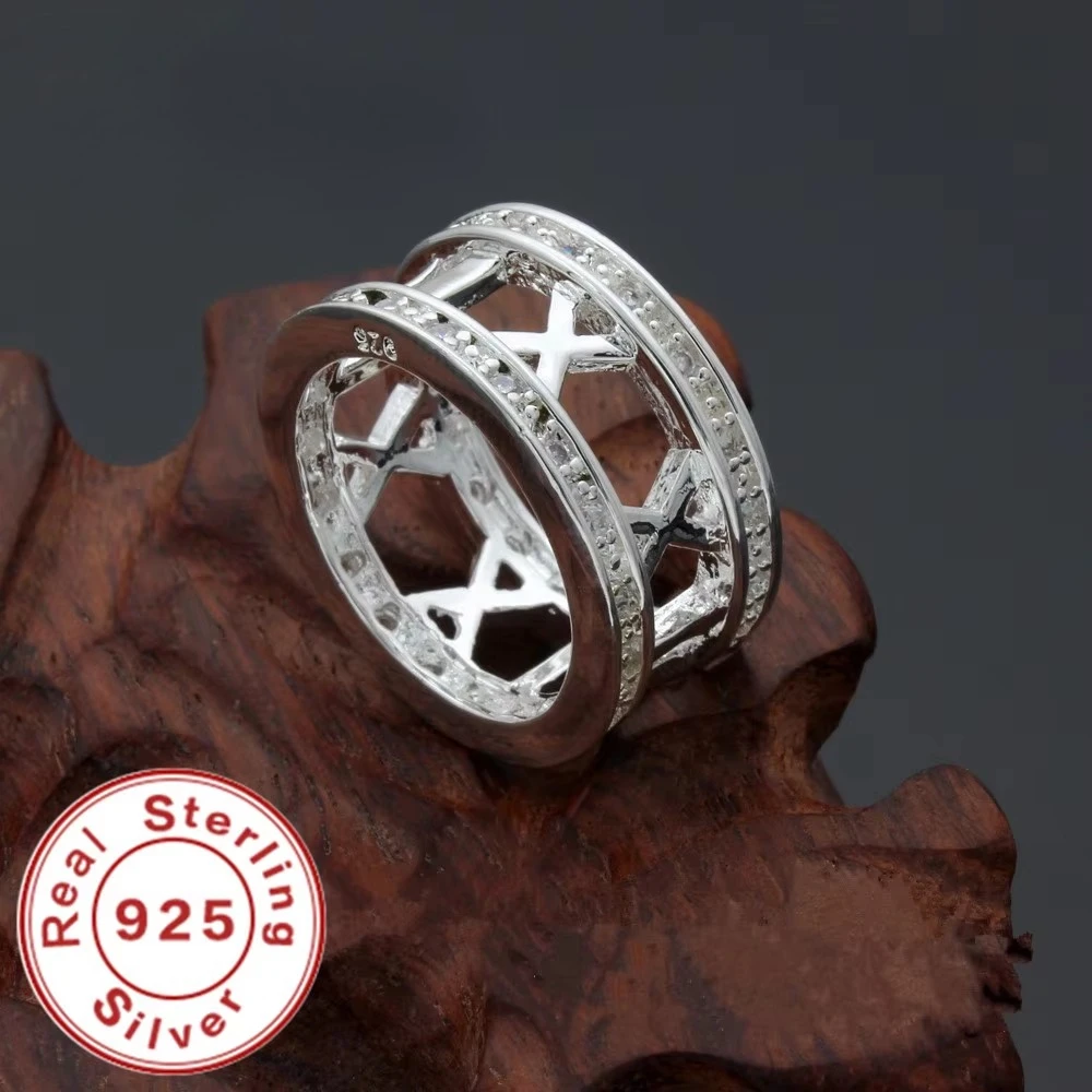 925 Sterling Silber Römische Ziffern AAA Zirkon Ring für Hochzeit, für Männer und Frauen, Modischer Partyschmuck, Geschenk