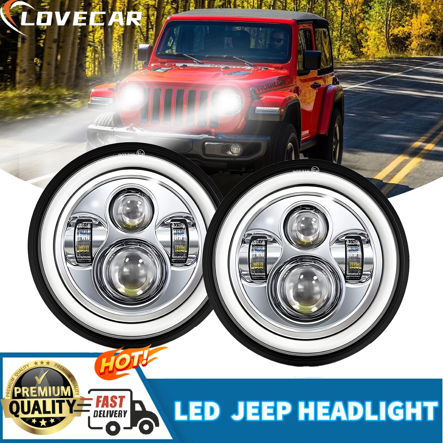 7 بوصة LED المصباح DRL زاوية عيون الطرق الوعرة 4x4 جيب رانجلر JK ل هارلي الجبهة كشافات عالية منخفضة شعاع دراجة نارية مصباح #1