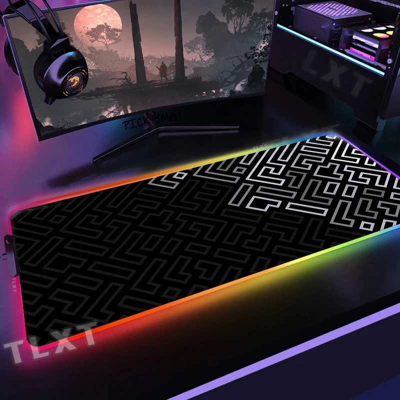 Geometric Line Large RGB Gamer Mousepad Minimalist Mouse Mat Gaming Mousepads LED Keyboard Mats Luminous Desk Pads Mouse Pad