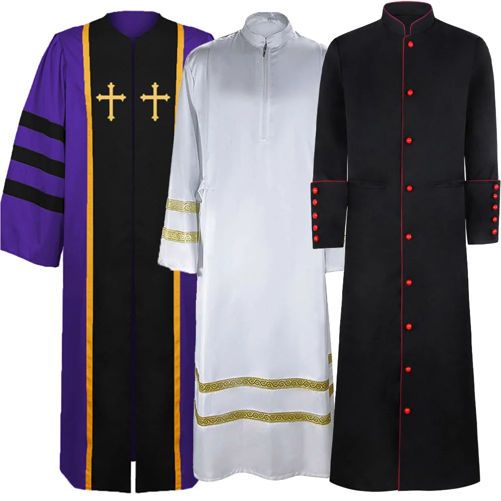 

Medieval Church Prayer Robe Vintage Priest Monk Missionary Cloak White Black Long Coat Roleplay Costume Festival Party Set