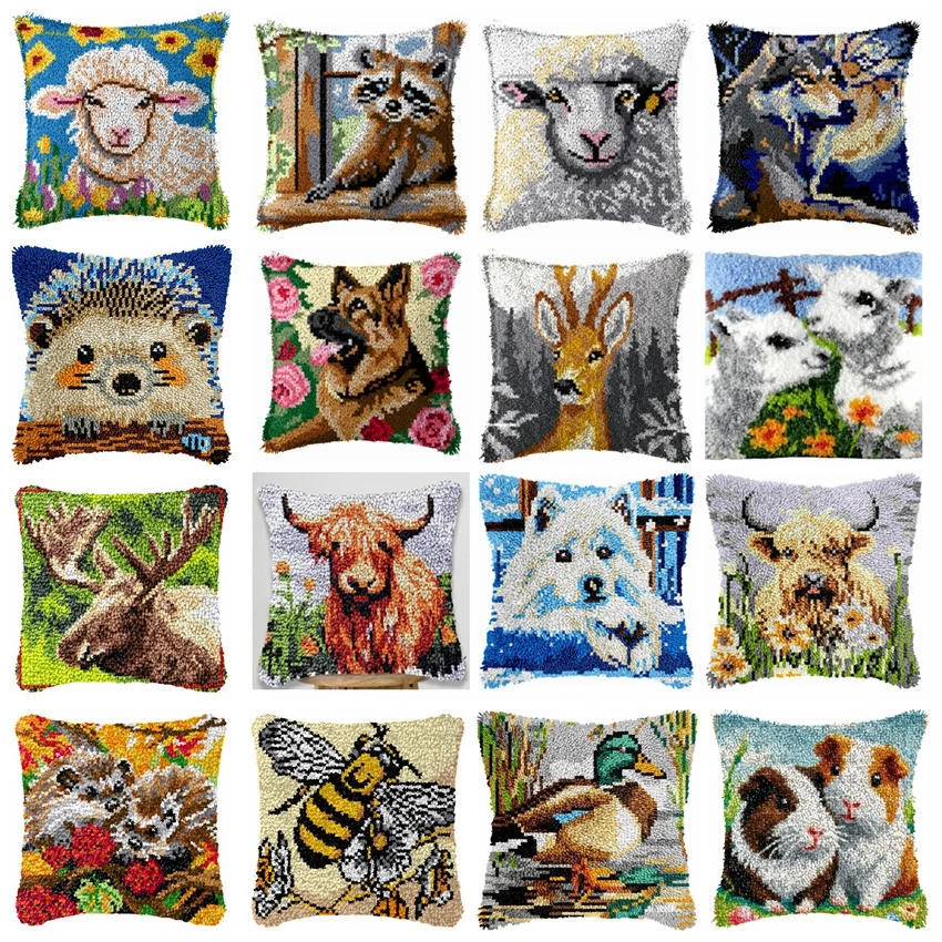 

Серия мультяшных животных, крючок-защелка, наборы ковриков, наволочка Smyrna, наволочка с узлом, посылка, крючок-защелка, чехол для подушки с вышивкой для рукоделия