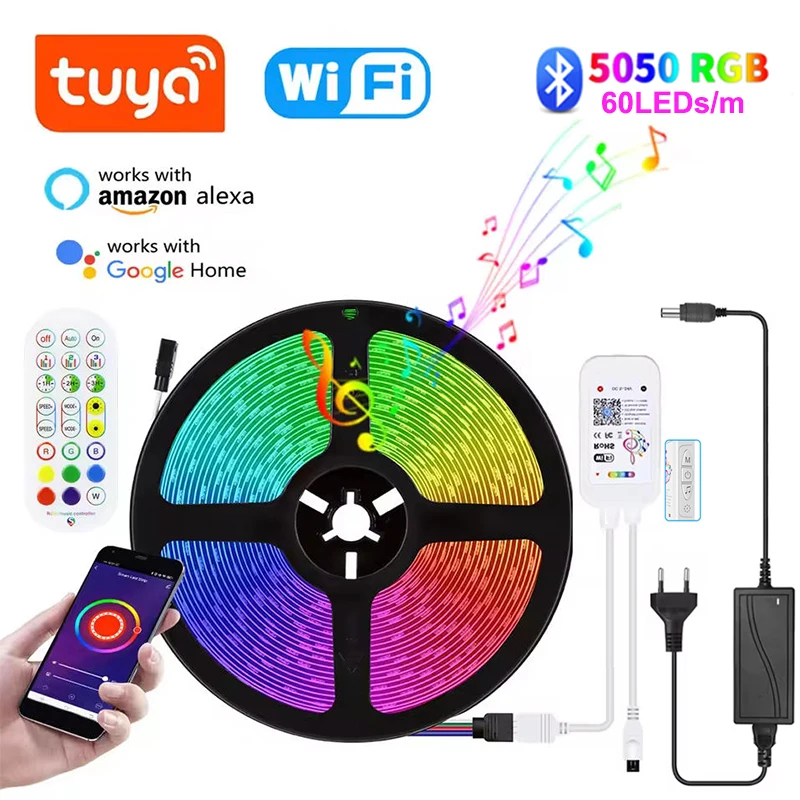 5M 300Led RGB Led Strip Lights For Room Wall Smart Led Tape Light 220V Flexible Led Lights Strips 12V Led Ribbons Lamp Alexa