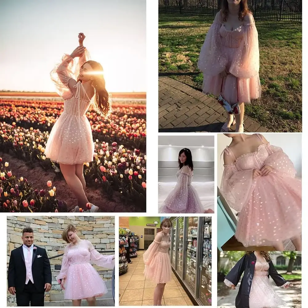 Tulle Homecoming Dress for Women Puffy Sleeve Sweetheart Short Prom Party Gowns