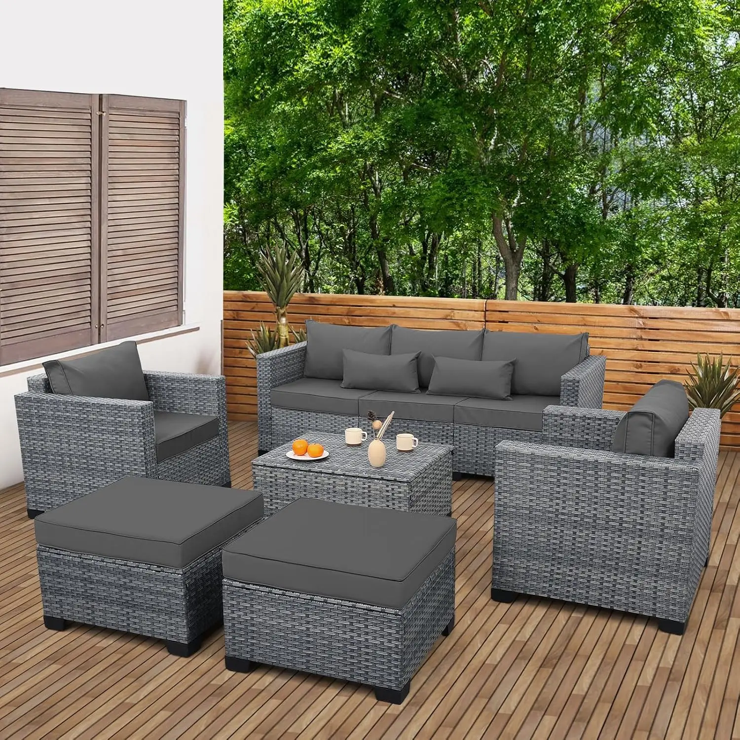 Outdoor Furniture Grey - طقم أثاث فناء خارجي من 6
