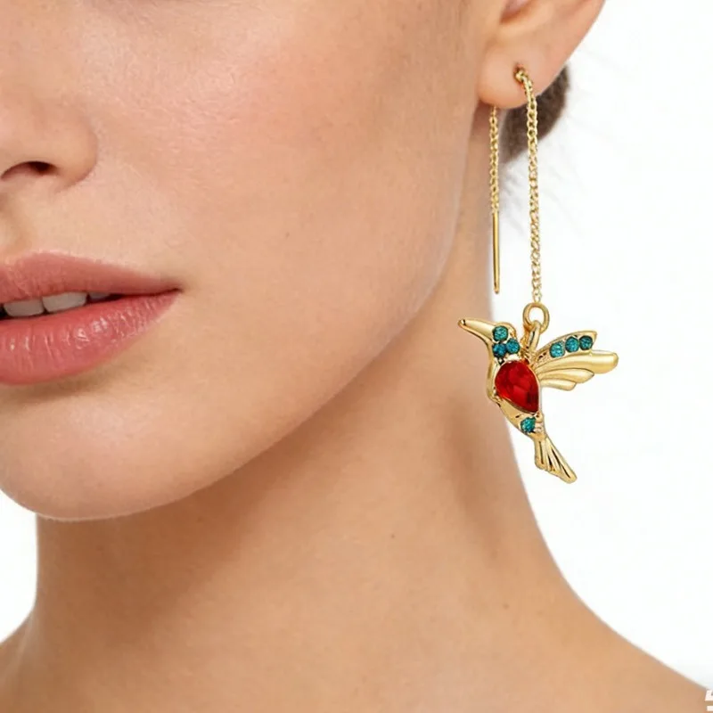 

2026 new style personalized and creative bird-shaped fringed long earrings, fresh and sweet niche women's accessories