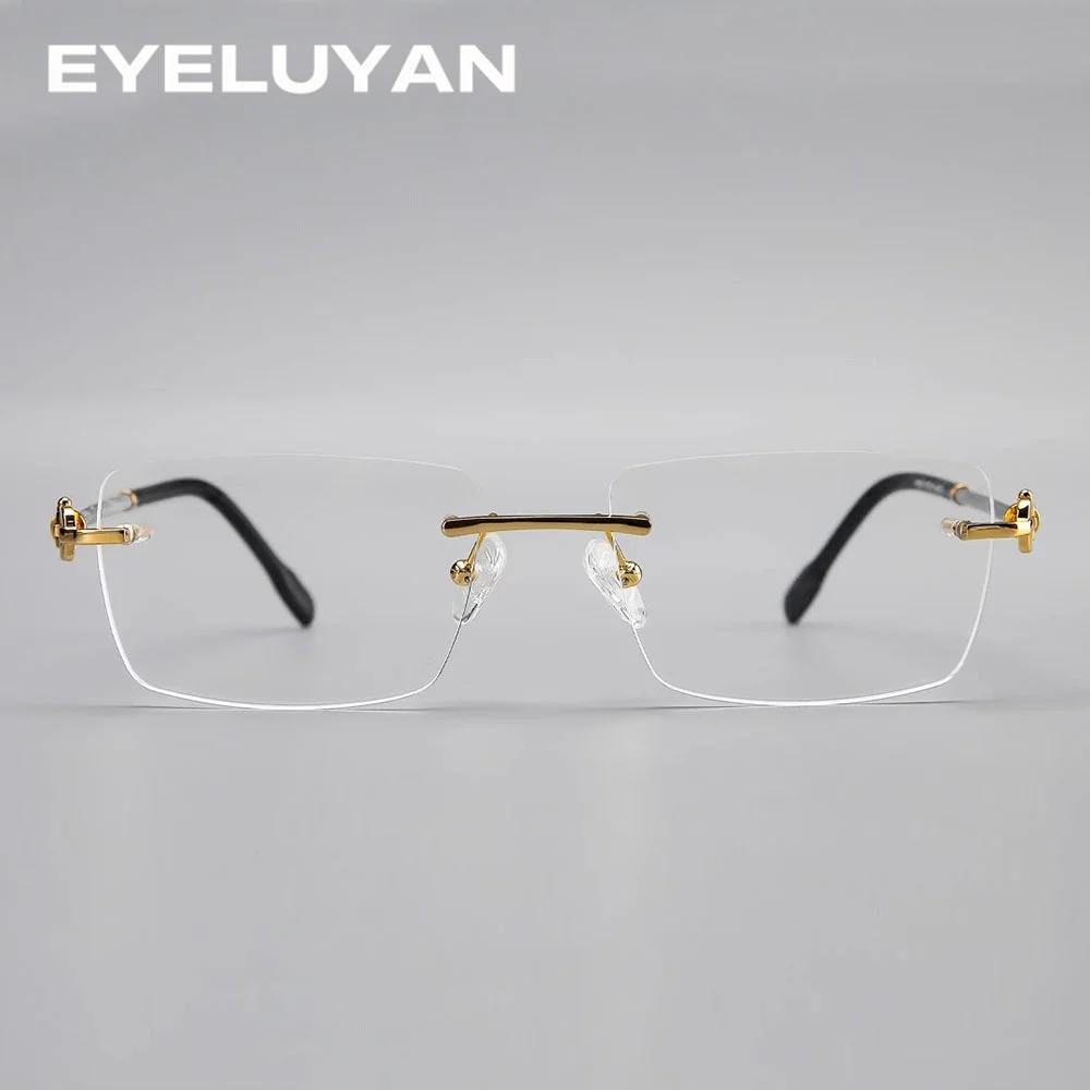 EYELUYAN Pure Titanium Rectangle Rimless Glasses Frame Simple Fashion Men Women Eyeglasses Light Weight Frameless Spectacles