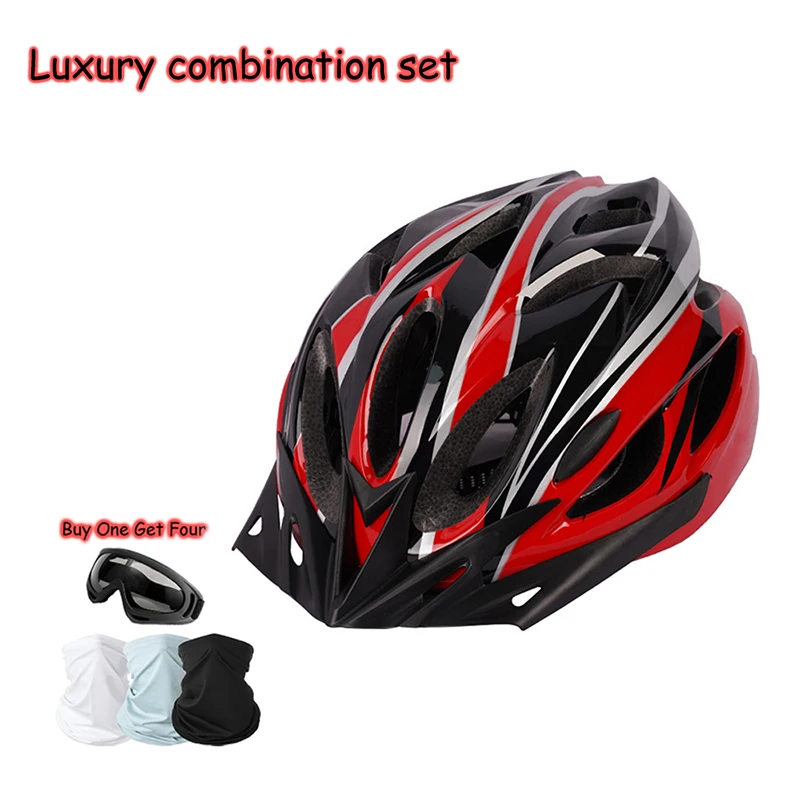 5 pezzi casco da equitazione per bicicletta occhiali maschera tuta veicolo elettrico strada mountain bike casco ciclismo leggero respirare casco di sicurezza
