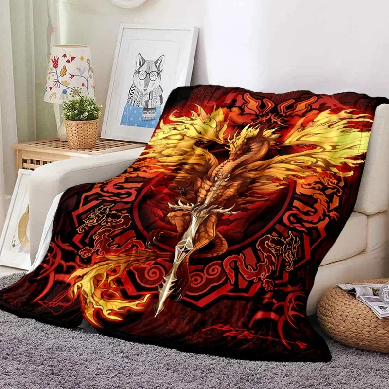 3D Print Dragon Yin and Yang Flannel Throw Blanket for Teens Boys Gifts Soft Lightweight for Sofa Bed Couch King Size Bedspread