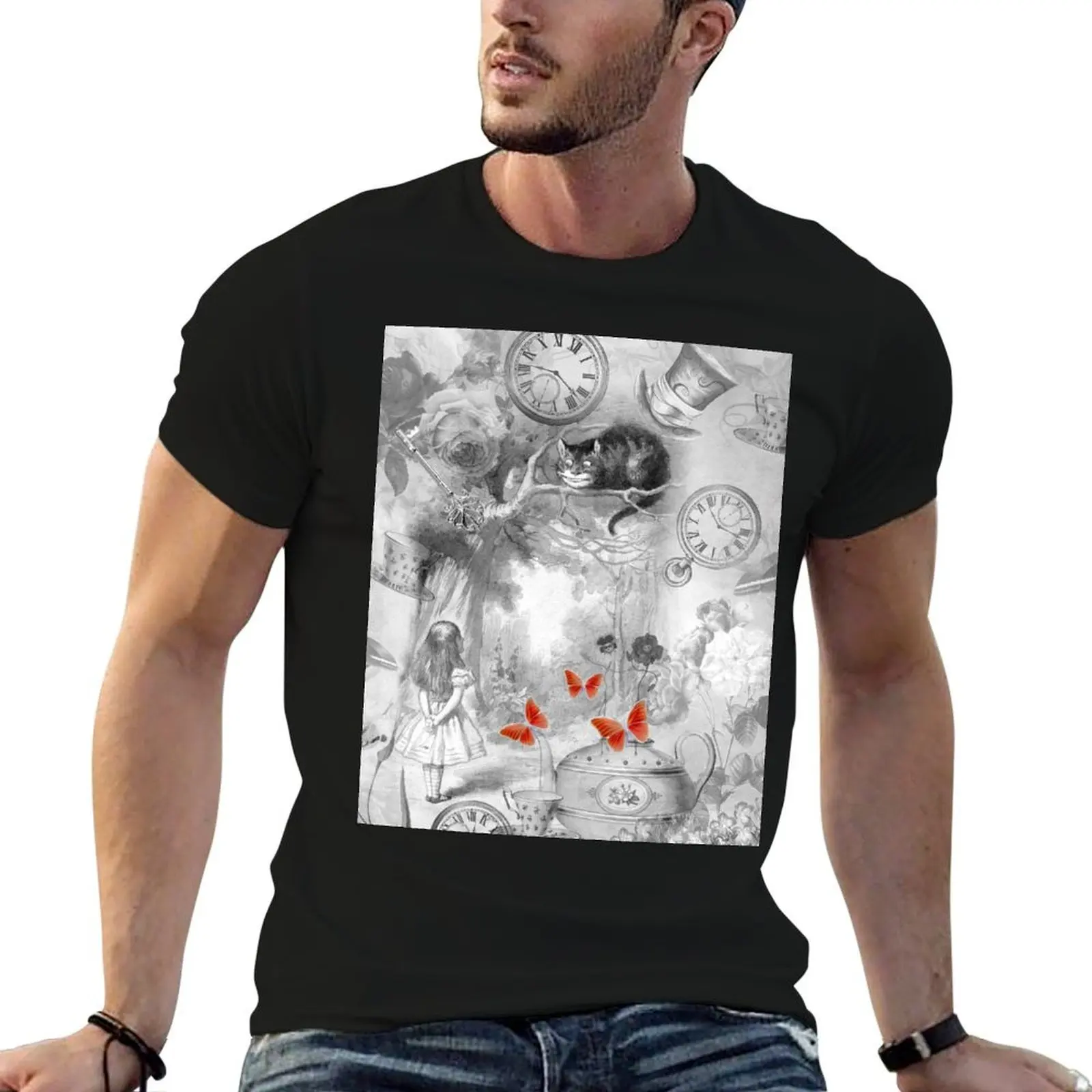 

Wonderland In Black & White T-Shirt luxury clothing labubu vintage valentines boutique clothes plus size men clothing