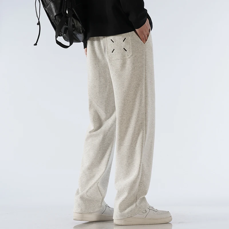 Men's Pants Wide Leg Cotton Fabric Straight Loose Outdoor Solid Color Knitted Sweatpants High-quality Soft Long Baggy Trousers