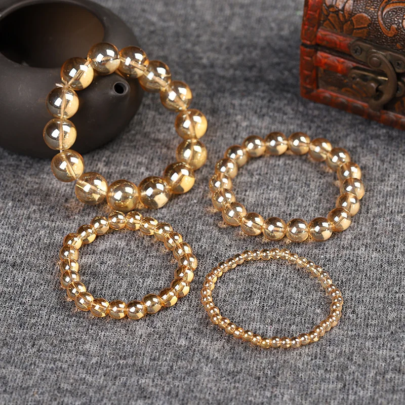 Fashion Jewelry Amber Bling Gold Bracelet 6/8/10/12mm Elastic Men's and Women's Healing Bracelets, Yoga, Meditation Jewelry