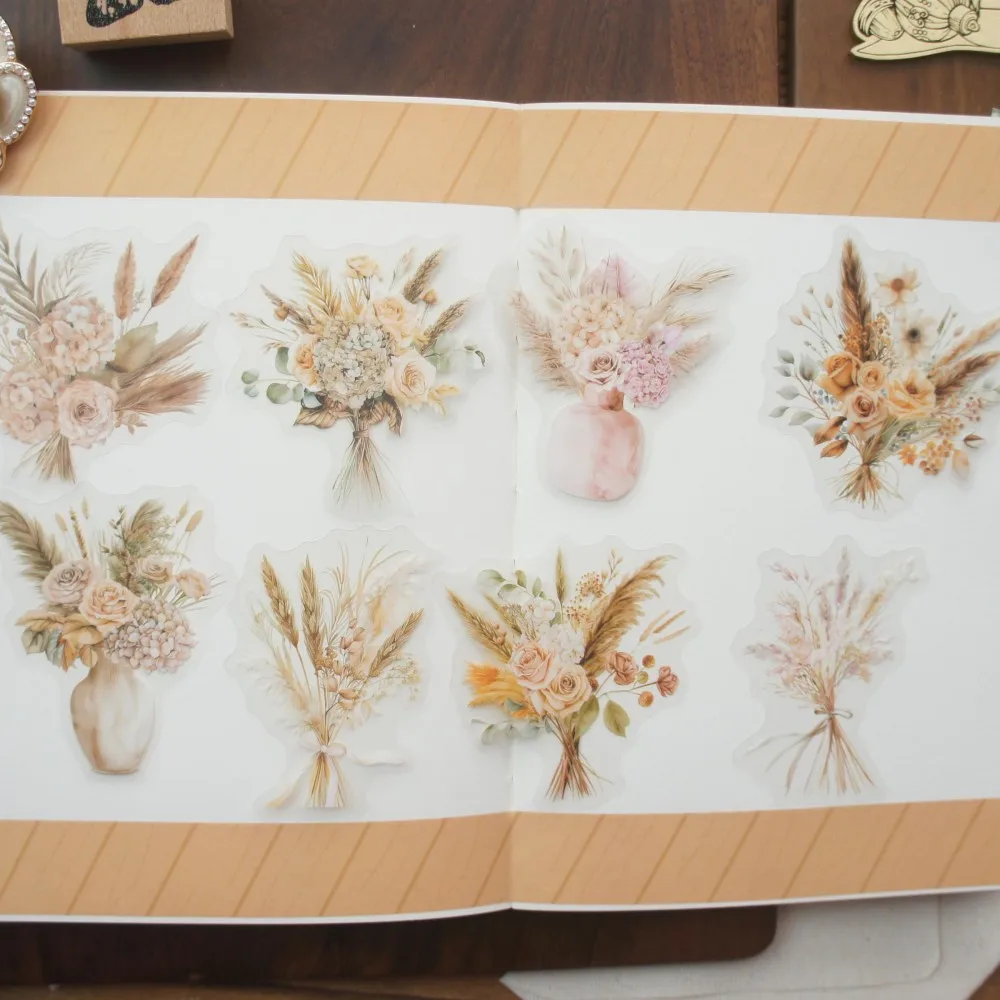 

10pcs Brown Black Tone Bouquet Style Paper Sticker Scrapbooking DIY Gift Decoration Tag