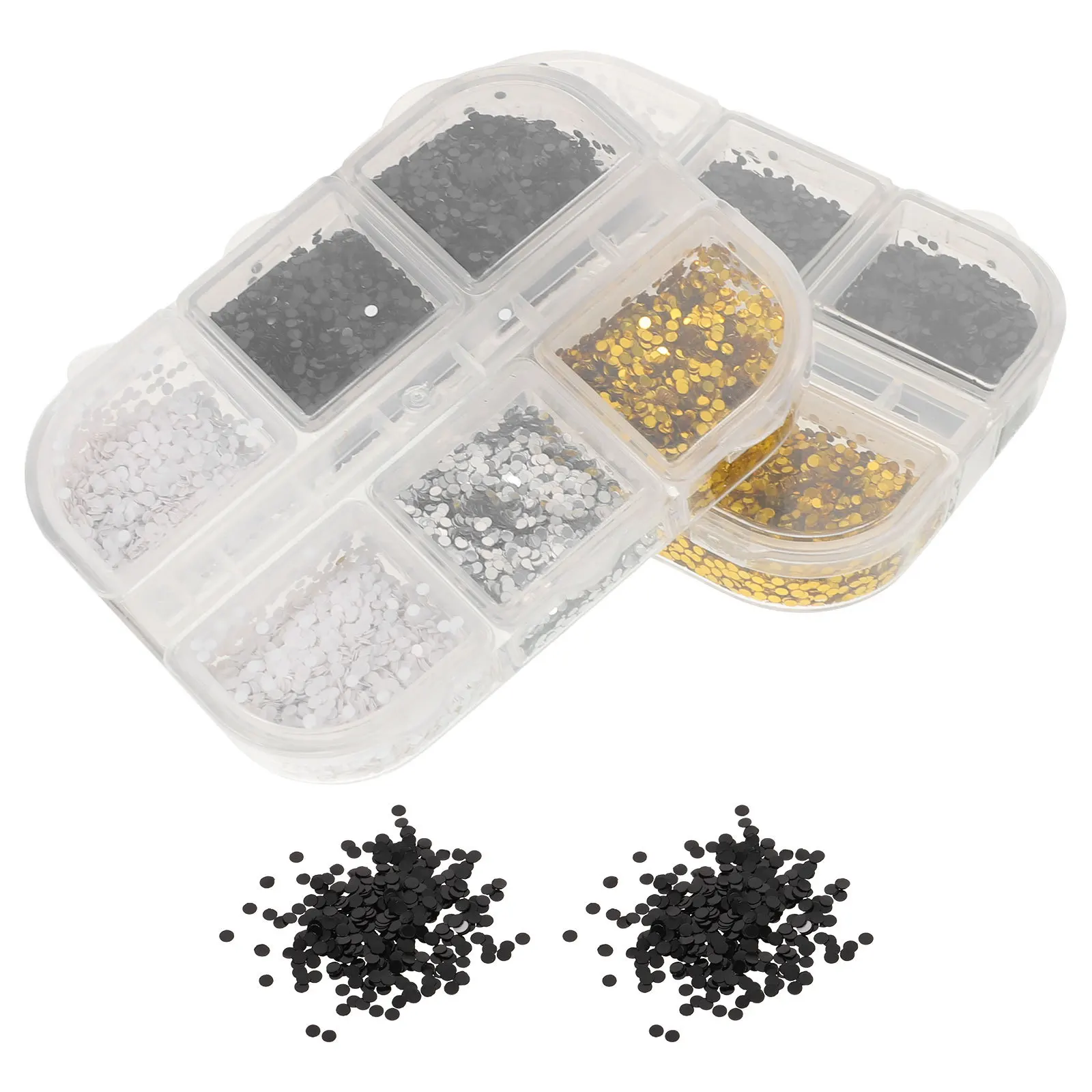 2 قطعة ملصقات الأظافر الصغيرة 2 صناديق جولة بريق الترتر 6 شبكة نقطة السحر متعدد الألوان تقشر الزينة Diy بها بنفسك مانيكير مسمار الفن