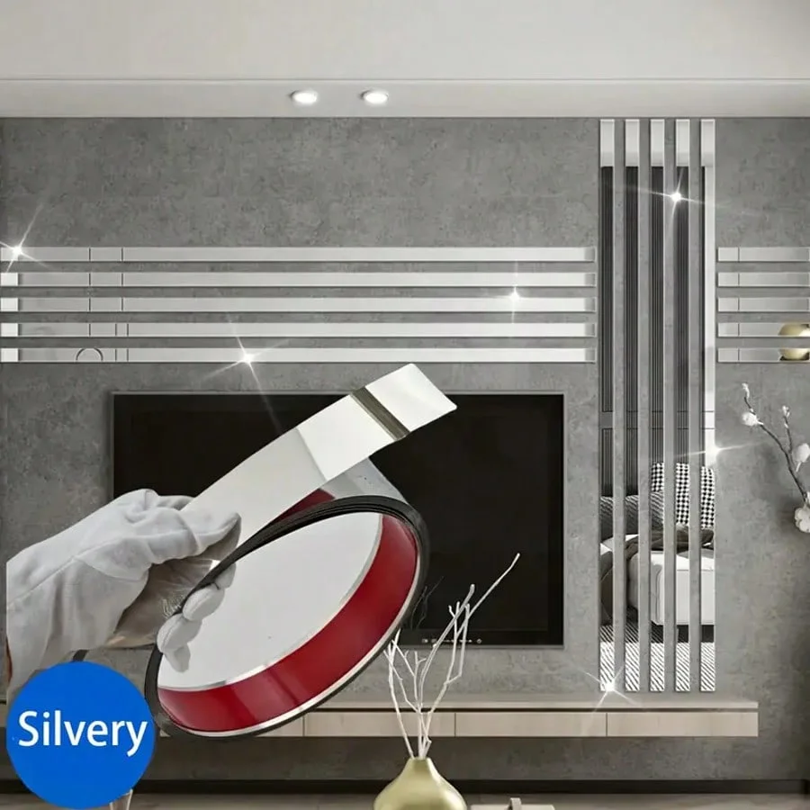 1PC 2.44m/96.06in mirror Stainless steel flat decorative lines wall stickers silver titanium background wall edge