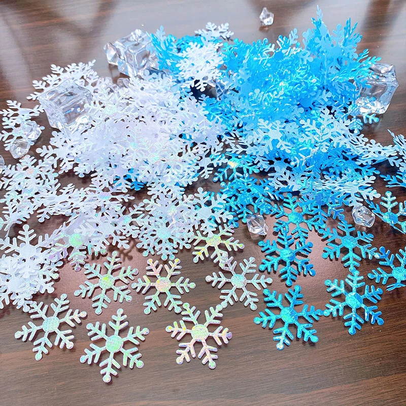 200/300Pcs Christmas Snowflakes Confetti Xmas Tree Ornaments DIY Handmade Scrapbooking Decor Winter Party Xmas Decorations