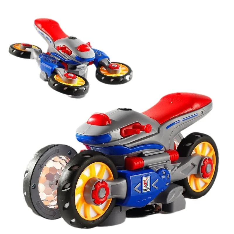 Transforming Motorcycle with LED Light Electric Motorcycle Music Toy for Toddler Kids Deformation Motorcycle 360° Spinning Stunt