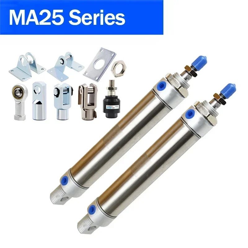 MA25 Pneumatic Air Cylinder 25MM Bore 25-500mm Stroke Small Stainless Steel Piston Double Action Mini Cylinders