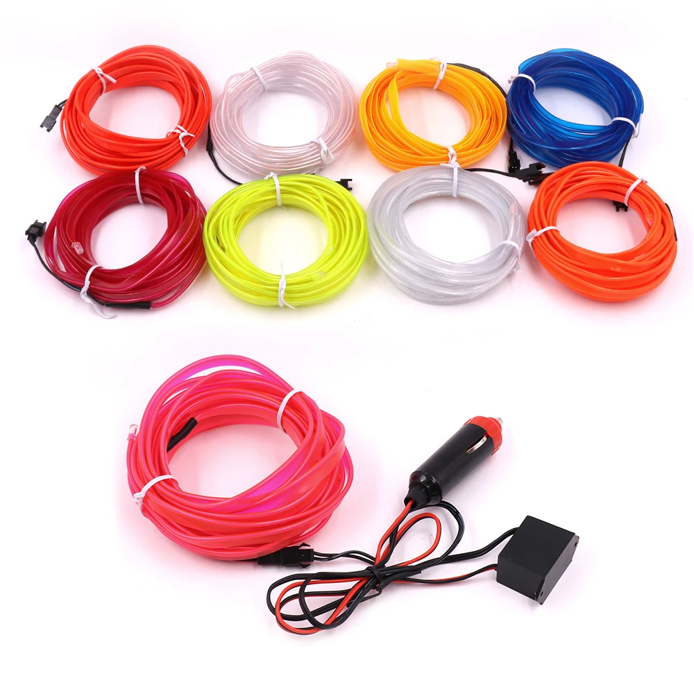 1m/3m/5m Sewable EL Wire Tron Glow Wire Easy Sew Tag flexible led Neon Strip + 12V car inverter driver Free shipping