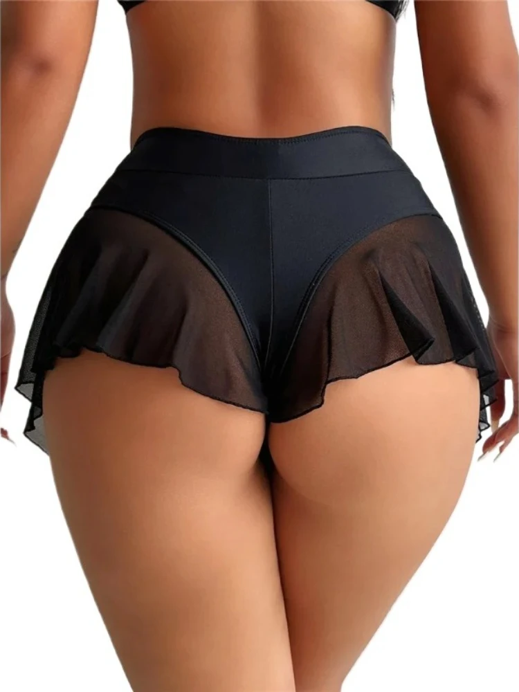 S-2XL 프릴 러플 미드웨이스트 비키니 하의 수영복 여성 수영복 브라질리언 탕가 팬티 속옷 2025