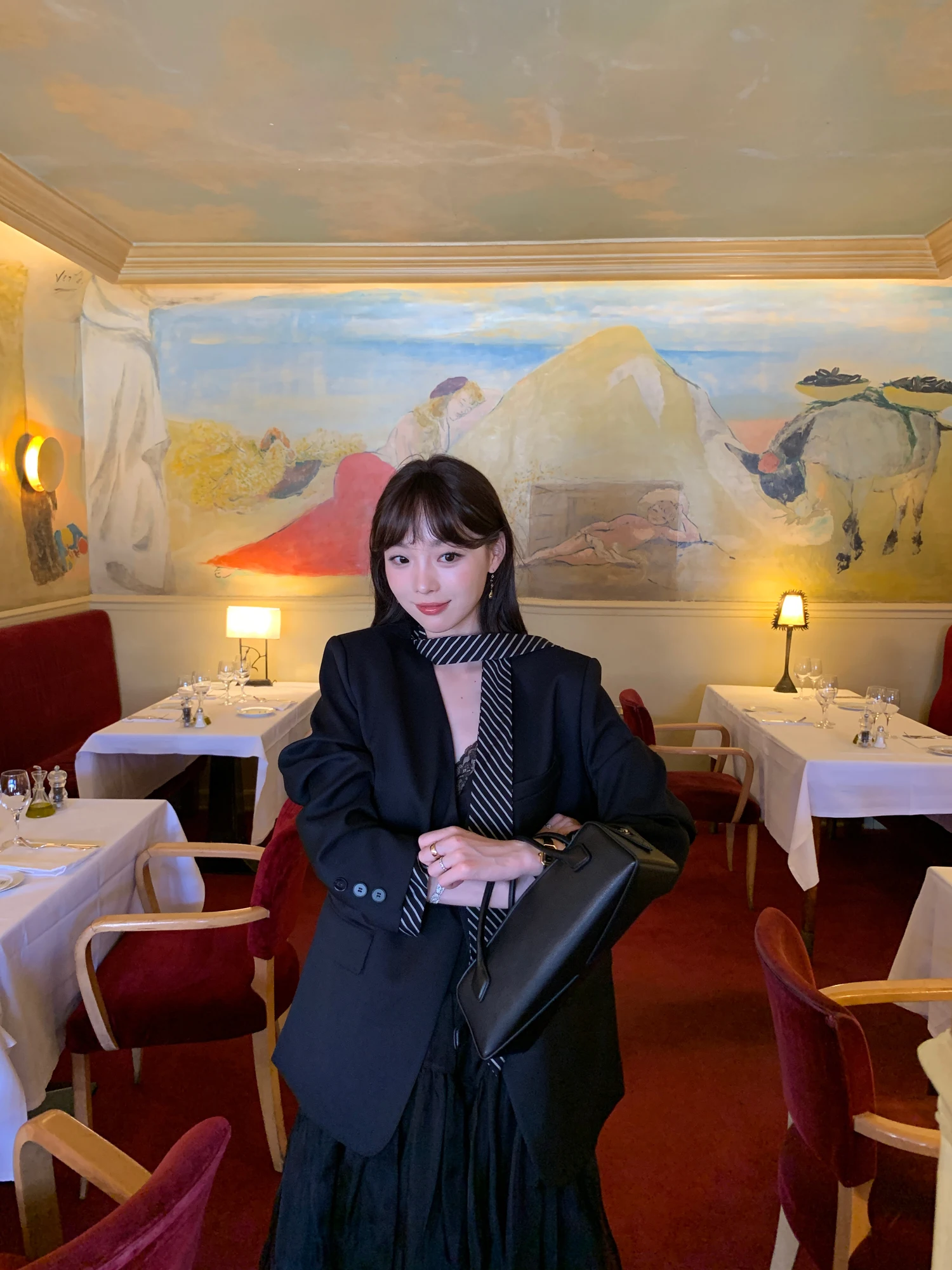 

Женский костюм Le Lalin из тяжелой ацетатной шерсти с V-образным вырезом, съемными полосатыми элементами, для повседневной носки и деловых встреч