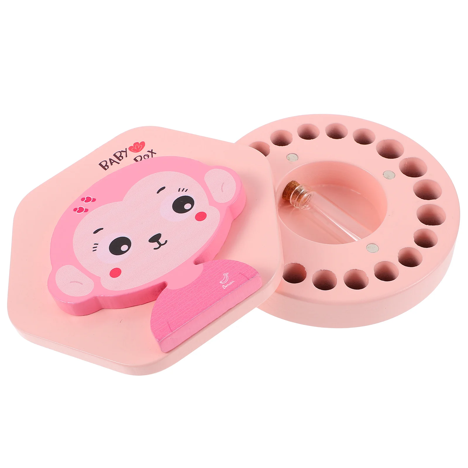 

Adorable Cartoon Wooden Tooth Box Keepsake Storage Fetal Hair Case Souvenir Teeth Holder Small Trinket Organizer