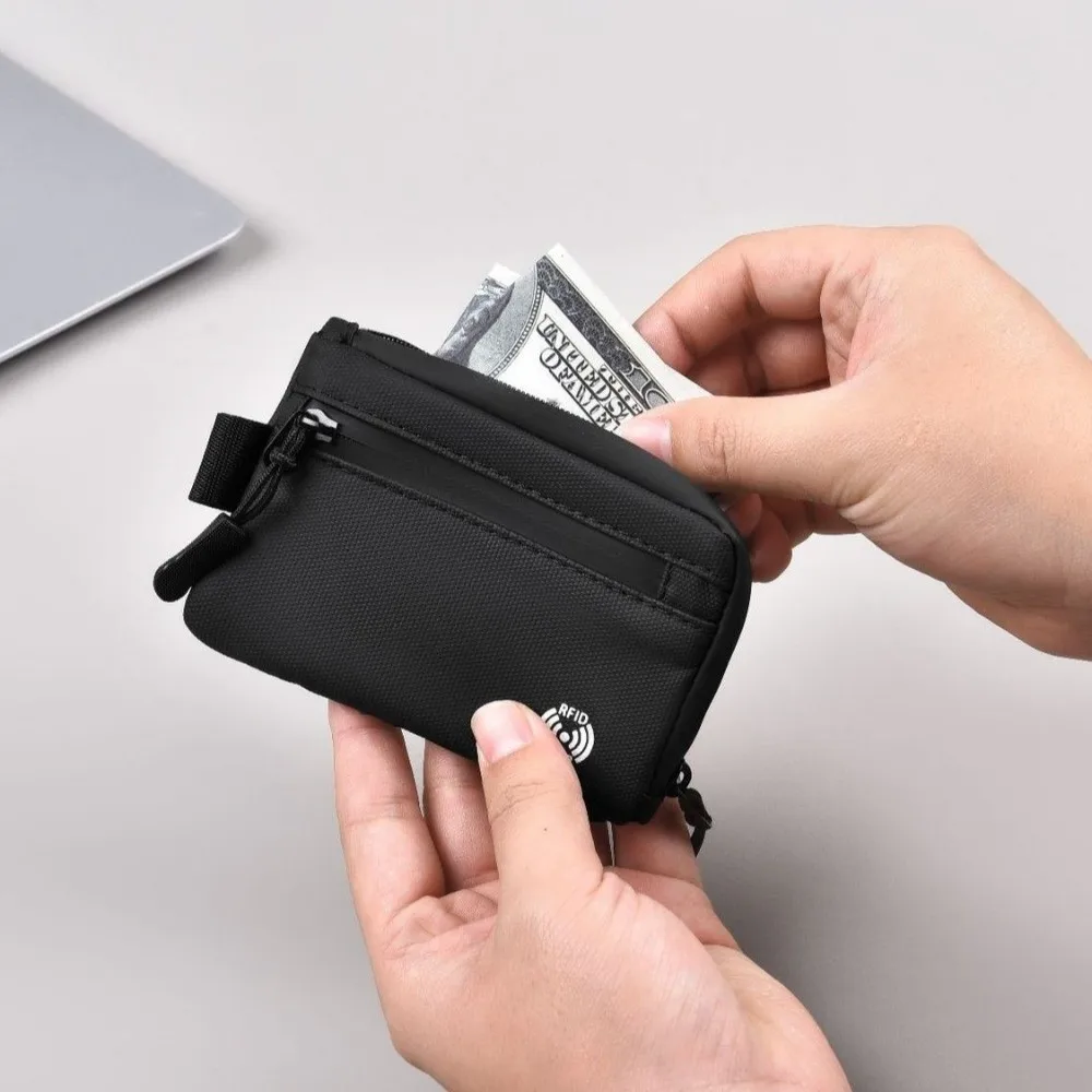 Portable RFID Blocking Rfid Credit Card Holder Ultra-Thin Zipper Men Wallets Anti-Theft Multi-Compartment Zipper Coin Purse