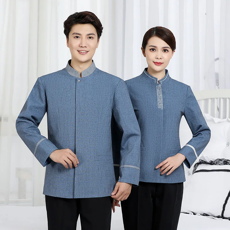 

Long-sleeved cleaning uniforms for autumn and winter, hotel room cleaning staff workwear tops, property cleaning staff uniforms