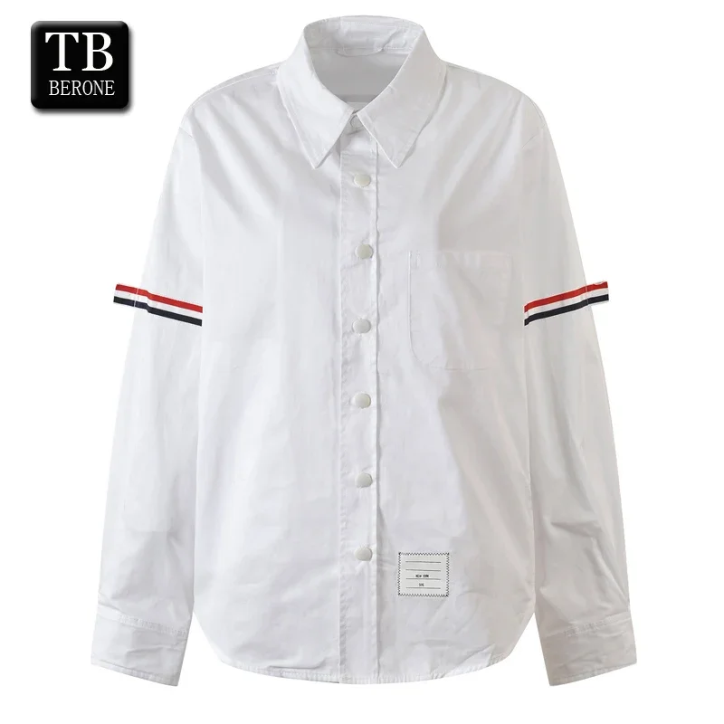 

TB BERONE Men's Shirt Four-Bar Thom Spring Summer Luxury Striped Formal Leisure Business Slim Pocket Design Fashion Blouses