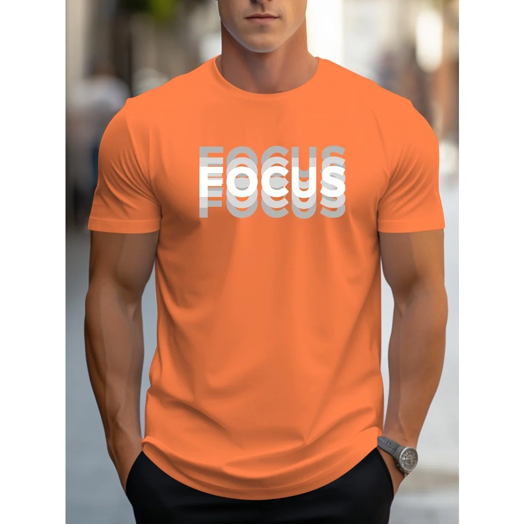 

Fashion Men's T-Shirt Casual Sports Loose Oversized Style New Letter Focus Print Round Neck Short Sleeved T-Shirt Tops Clothing