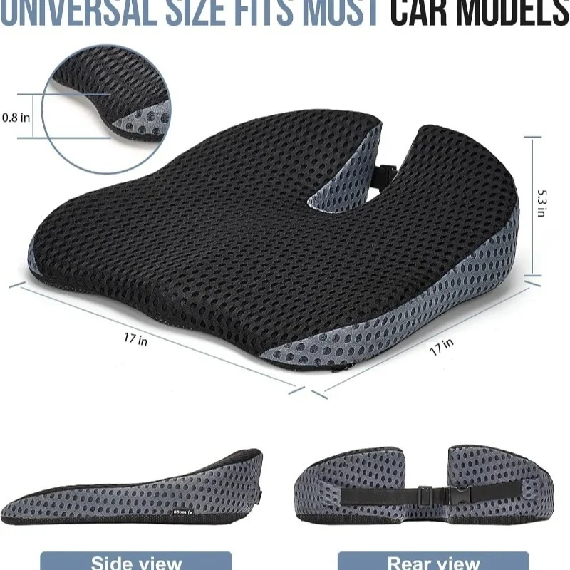 Memory Foam Car Wedge Seat Cushion for Driving, Height Booster & Posture Support, 4D Mesh Seat Pad with Adjustable Straps
