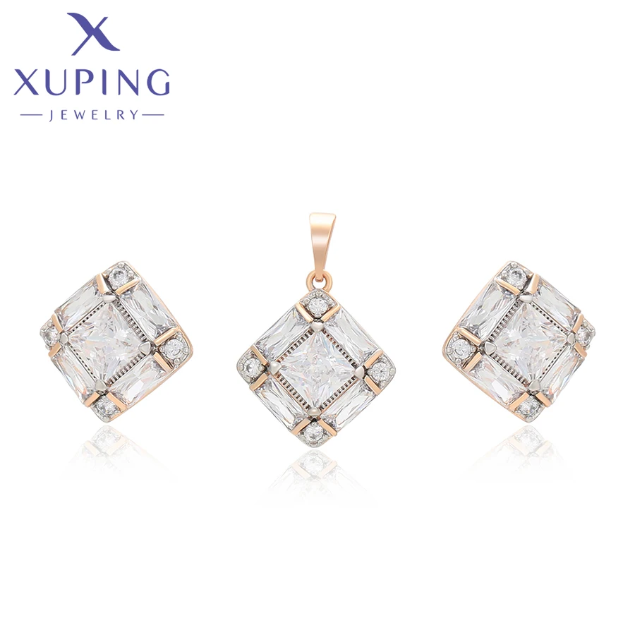 Xuping Jewelry New Arrival Fashion Square Pendant Necklace Stud Earring Jewelry Set for Women Christmas Party Gift X000866597