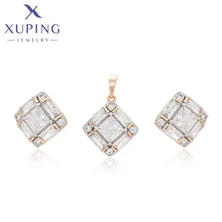 Xuping Jewelry New Arrival Fashion Square Pendant Necklace Stud Earring Jewelry Set for Women Christmas Party Gift X000866597