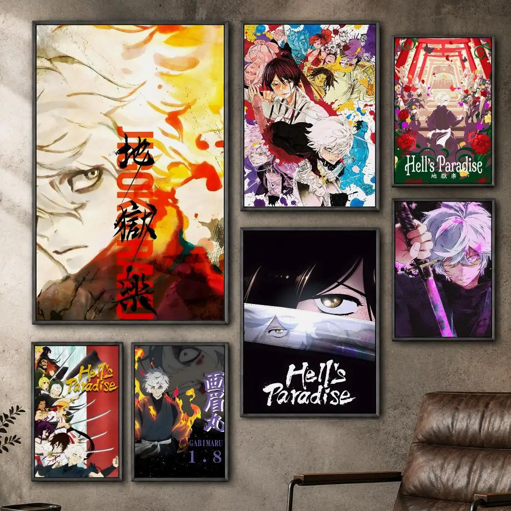 Anime Hells Paradise Gabimaru Sagiri Poster  PP Self Adhesive Home Garage Dorm Bar Wall Decor Aesthetic Retro Gift