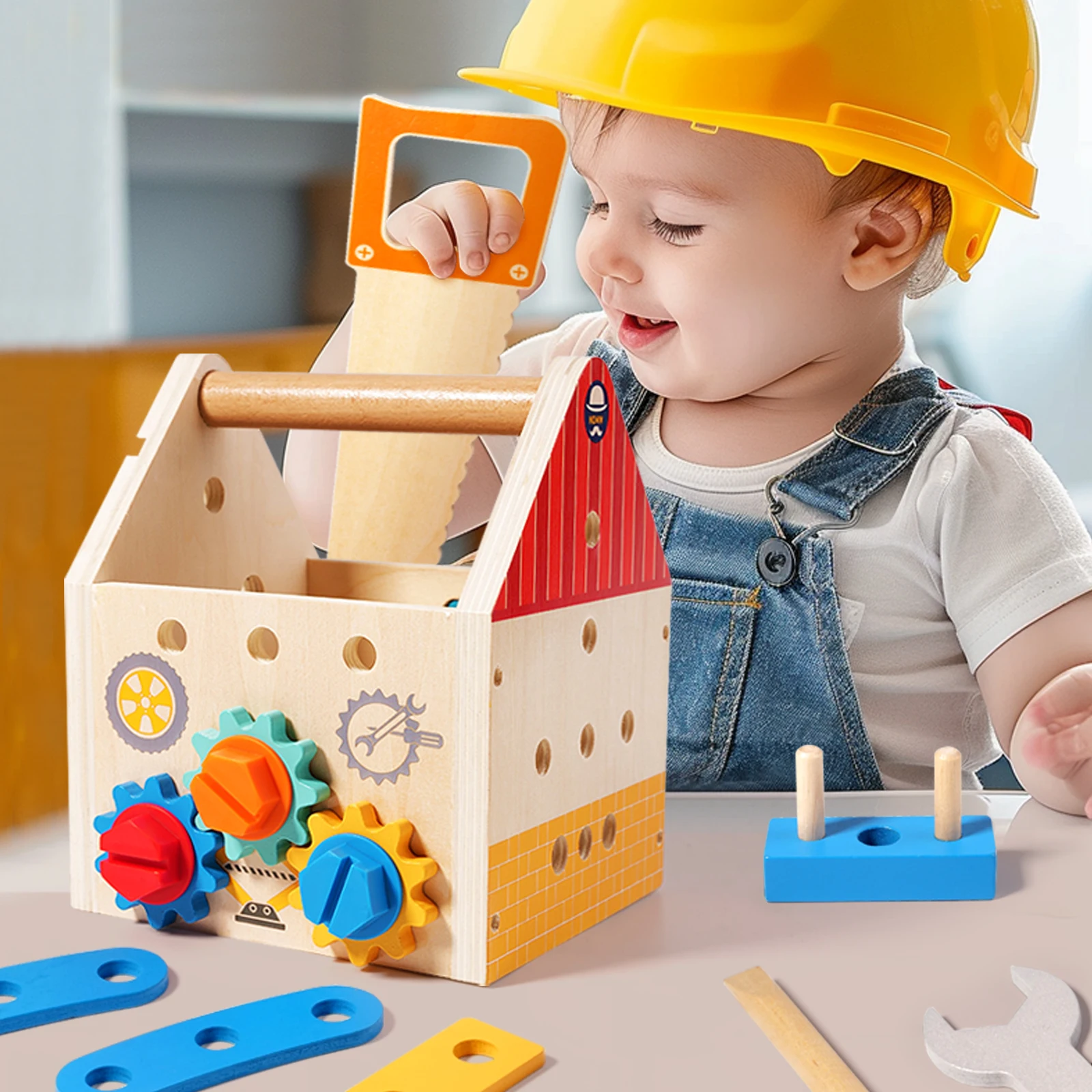 Conjunto de madeira para crianças, Desmontagem de porcas, Montagem de parafusos, Reparação de simulação, Carpinteiro, Montessori Education Toys