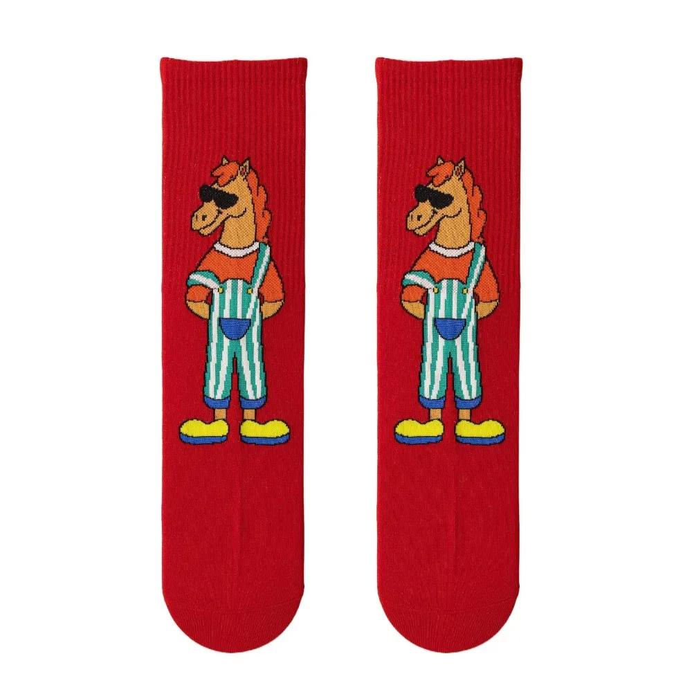 

Funny Cartoon New Year Tube Socks Chinese Culture Mid Calf Year of The Horse Socks Comfortable Good Luck Zodiac Year Socks Gift