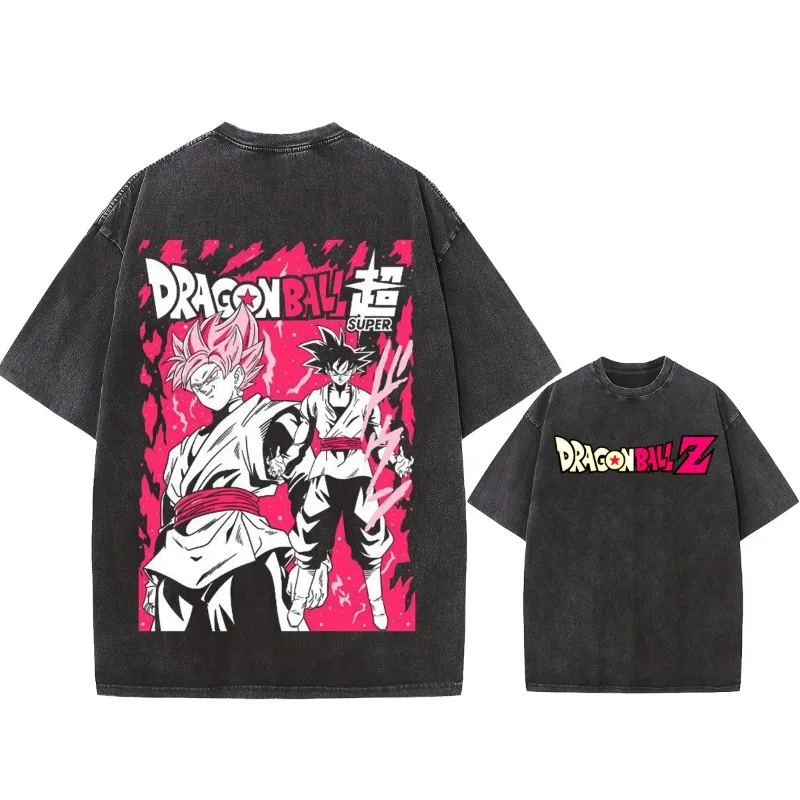 

Summer Men's Washes T-shirts Japanese Anime Dragon Ball Graphic Clothing Tops HarajukuY2K Oversized Cotton DBZ Half-sleeve Tees