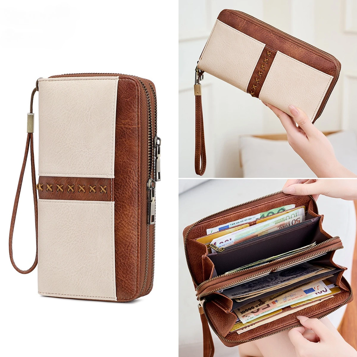 

Женский кошелек из искусственной кожи, длинный кошелек-клатч, большая женская сумка-клатч на запястье, винтажный кошелек для телефона и карт, Caibu