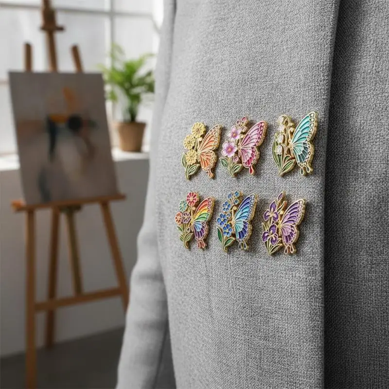 1/6Pcs Vintage Floral Butterfly Brooch Colorful Insect Enamel Pin Set For Coat Collar Lapel Pins Metal Badges Jewelry Gift