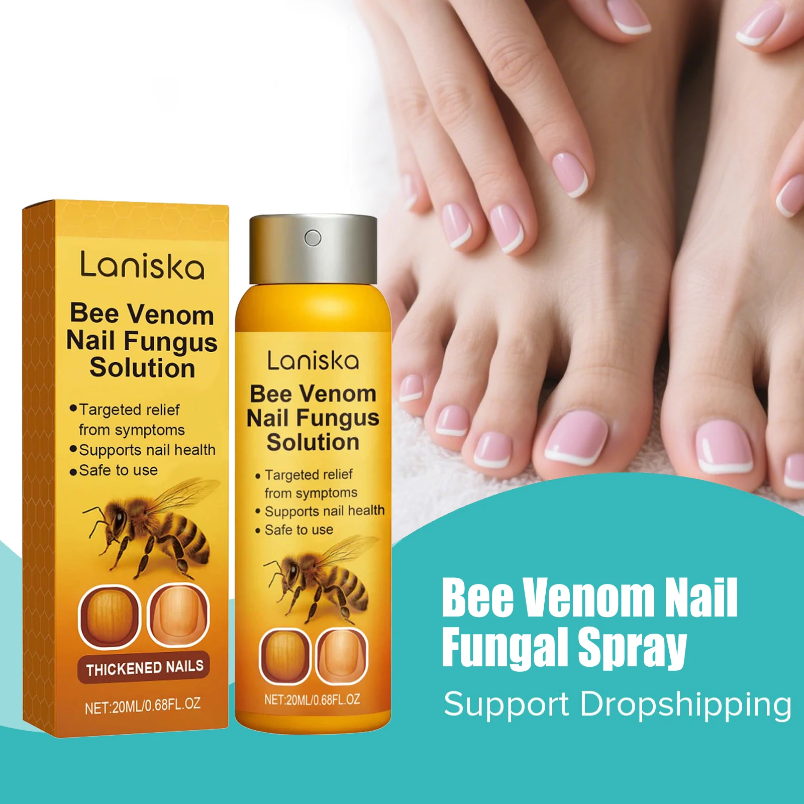Bee Venom Nail Fungus Spray Anti Infective Nail Restore Shine Health Remove Onychomycosis Gray Toenail Hand Foot Nail Care Spray
