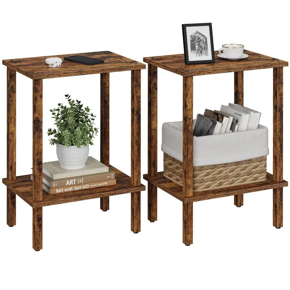 

End Table, Set of 2, Side Table, Nightstand, 2Tier Storage Shelf, Sofa Table for Small Space, Living Room, Bedroom, Brown TB01B