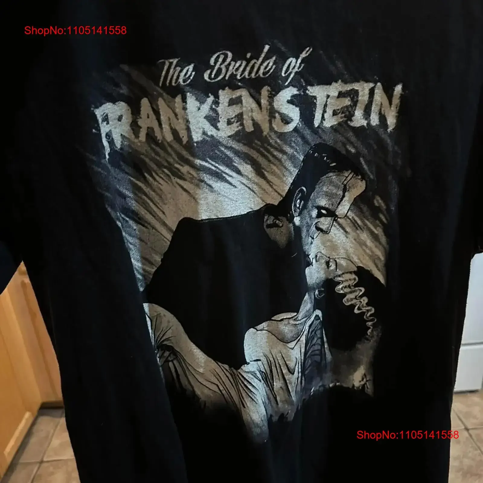 ملصق فيلم The Bride of Frankenstein بأكمام قصيرة قميص كلاسيكي أسود عتيق مغسول أوم عصري مريح كاجوال #1