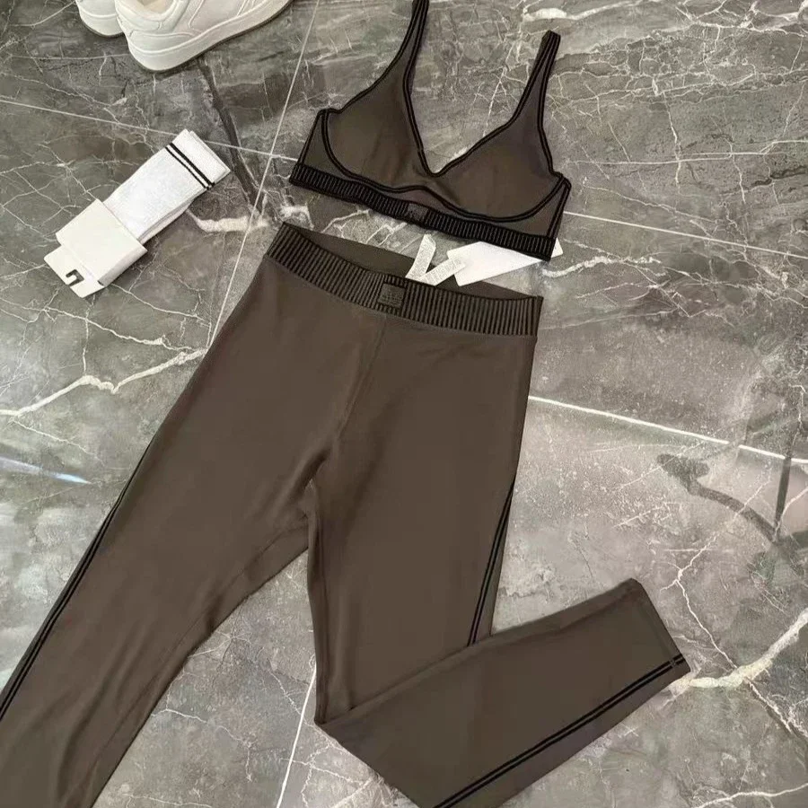 

Goddess Yoga Women's Set Waist 7/8 Line Up Legging Slimming Tight Pants Smooth and Comfortable Sports Set Bra with Padding